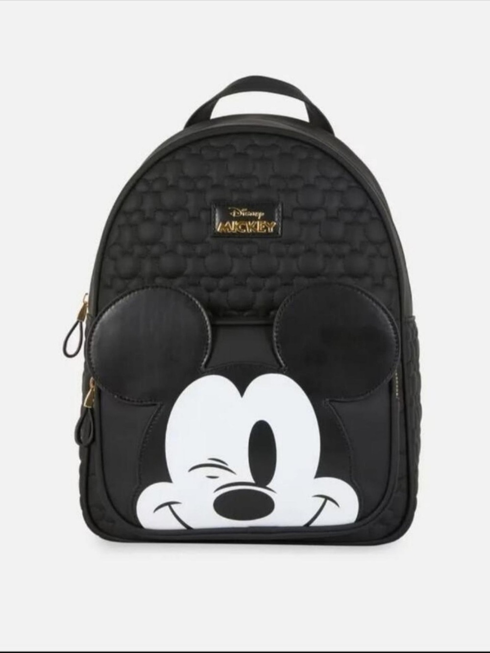 Primark Black Mickey Mouse Quilted Mini Backpack with White Face Detail